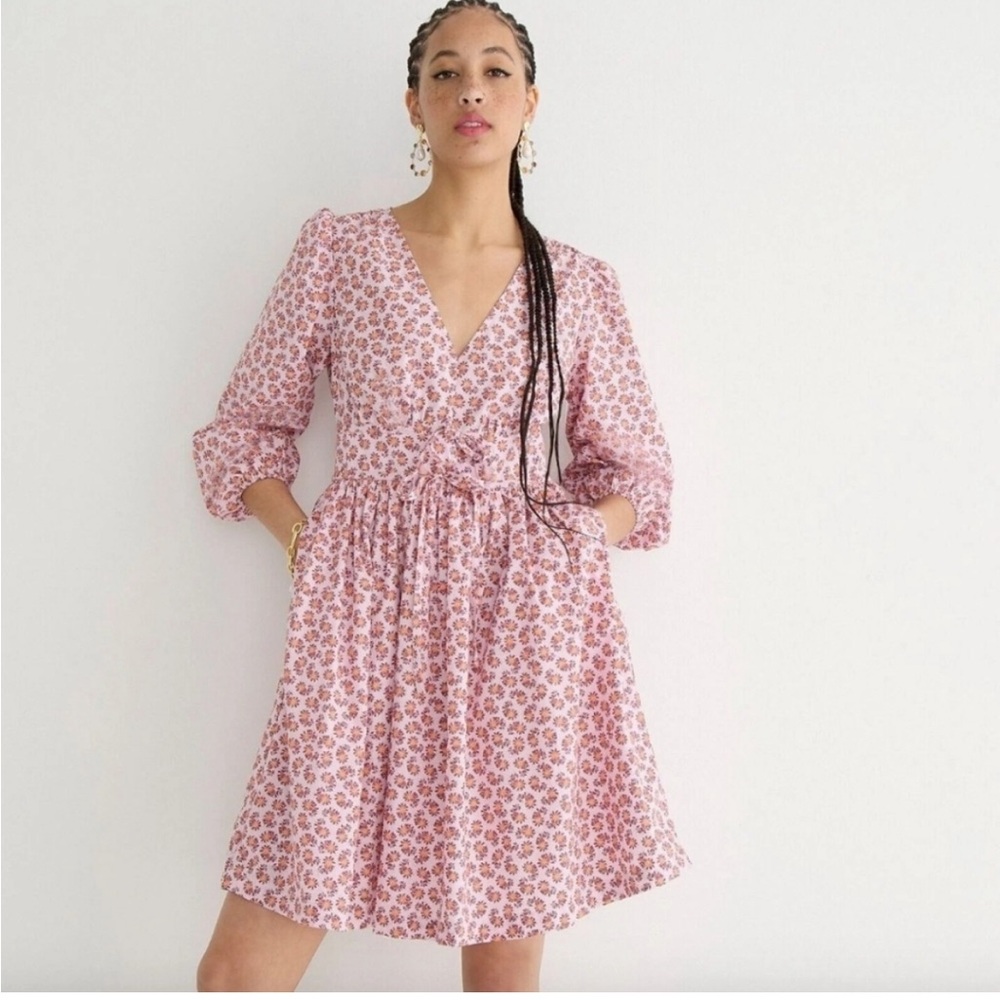 J.CREW V-neck cotton poplin mini dress in peony paisley size 12